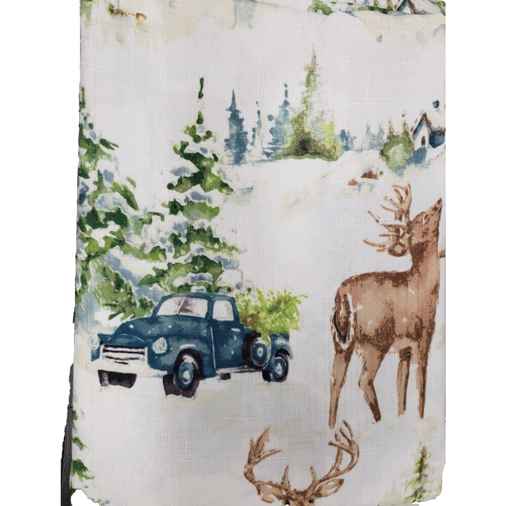 Printed Fabric Tablecloth,60"x102"Oblong,CHRISTMAS BLUE TRUCK,EVERGREEN DREAM,NB